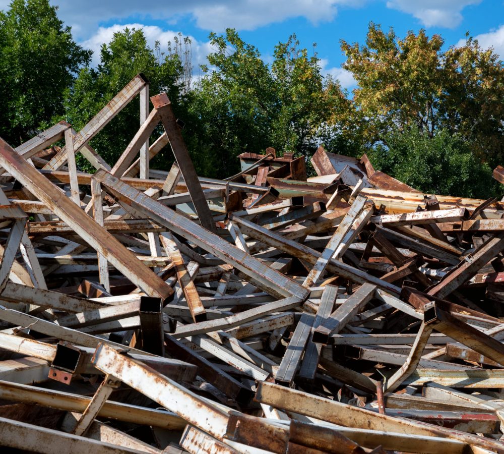 Scrap-metal formed after demolition of an old building ready for sale or recycle
